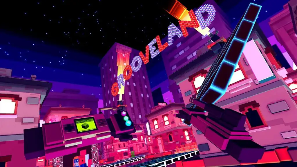 example of retro pixel art style blended with detailed 3d environments in the vr game pixel ripped