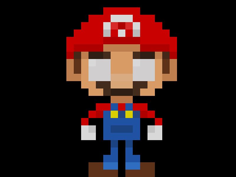 examples of iconic pixel art characters from the 1980s like mario and link